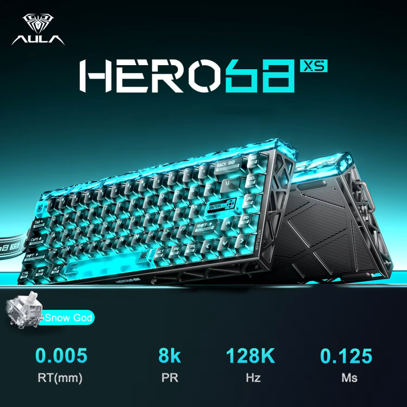 Ігрова Магнітна Клавіатура Aula Hero68 XS 0,005 мм, Бездротова Чорна Прозора