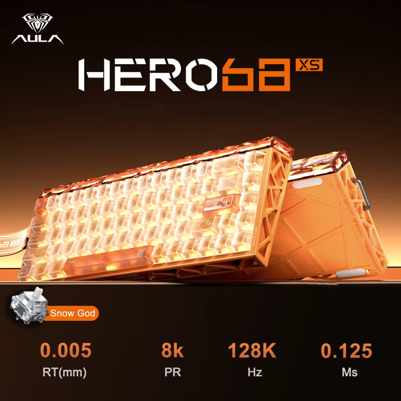 Ігрова Магнітна Клавіатура Aula Hero68 XS 0,005 мм, Бездротова Помаранчева Прозора