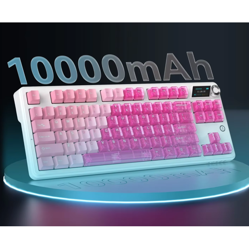 Механічна Клавіатура Ajazz MK87 Бездротова Біла-Рожева Прозора