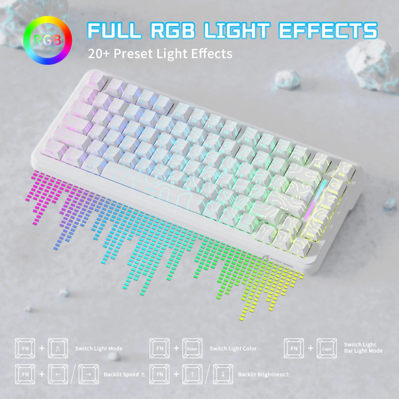 Бездротова Магнітна Клавіатура Attack Shark X82Pro HE 8К Біла Топографічна