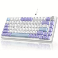 Ajazz AK820 Ігрова Механічна Дротова Клавіатура 75% Біло-Фіолетова RGB підсвітка