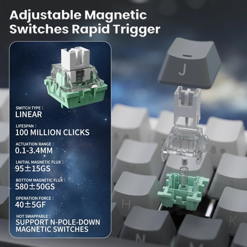 Бездротова Магнітна Клавіатура Attack Shark X68Pro HE 8К Чорний Градієнт