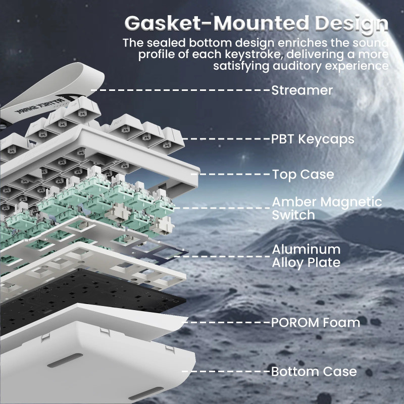 Бездротова Магнітна Клавіатура Attack Shark X68Pro HE 8К Біла Топографічна