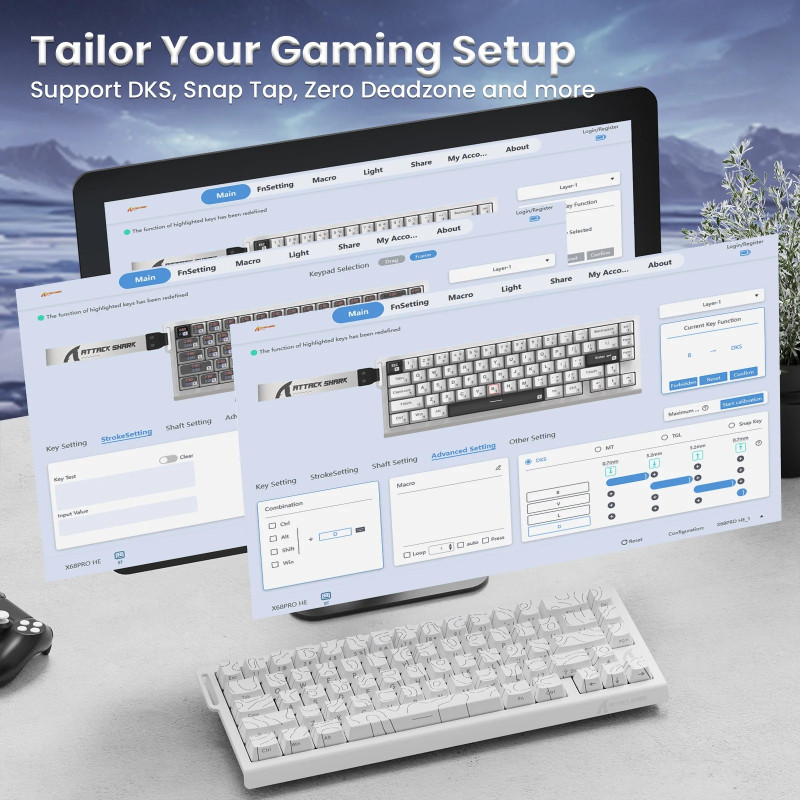 Бездротова Магнітна Клавіатура Attack Shark X68Pro HE 8К Біла Топографічна