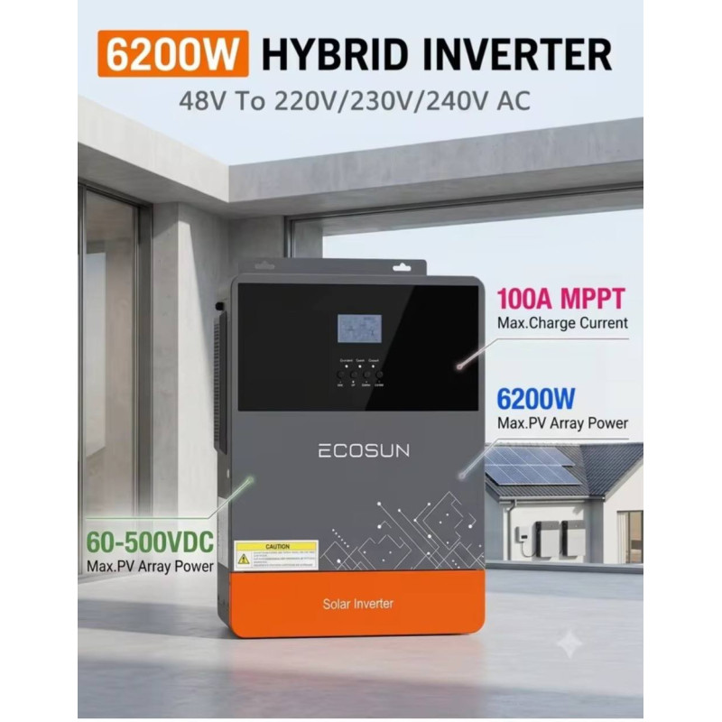 Гібридний Сонячний Інвертор Ecosun 6.2 кВт 48V MPPT Wi-Fi Чиста Синусоїда