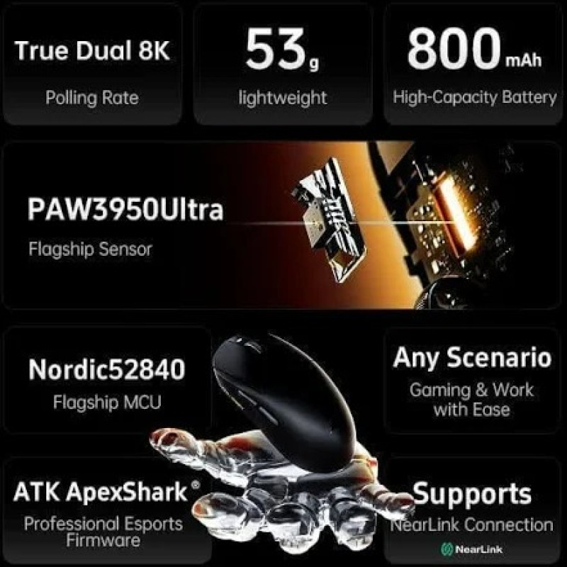 Миша ATK A9 Plus Ігрова Бездротова PAW3395 Чорна