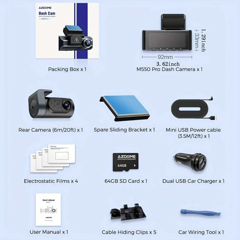 Відеореєстратор Azdome M550 Pro 2-камерний 2K Ultra HD Wi-Fi GPS